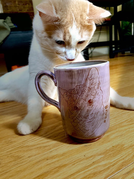 Orange tabby cat with pet portrait mug